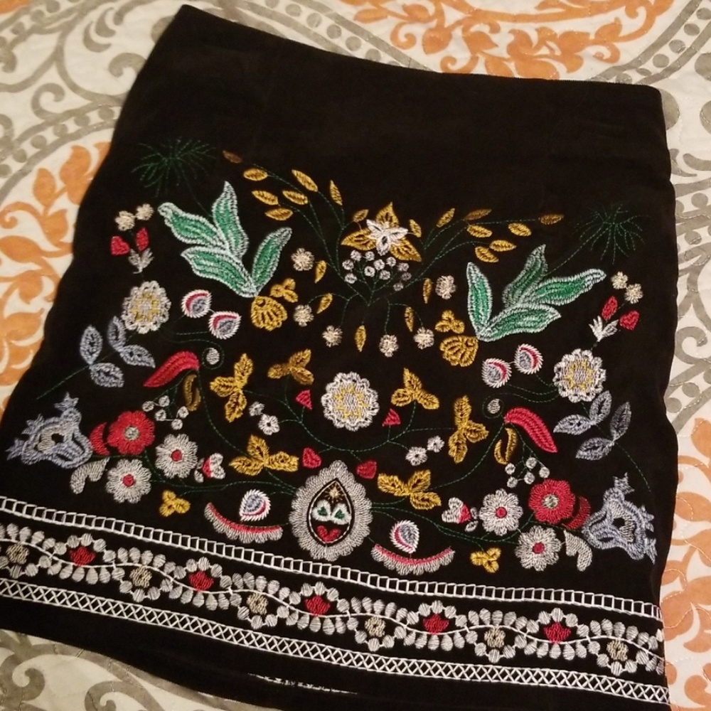 Botanical Embroidered Cord Skirt